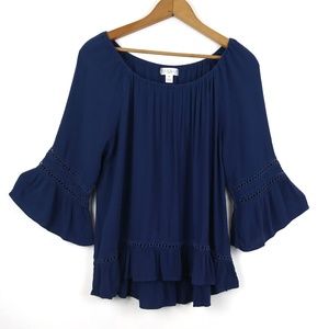 Studio JPR Navy Blouse w/ Ruffle Sleeves, M
